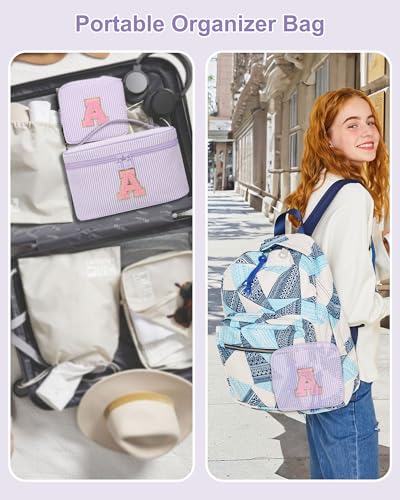 Personalized Initial Makeup Bag for Women Teen Girls (Purple)