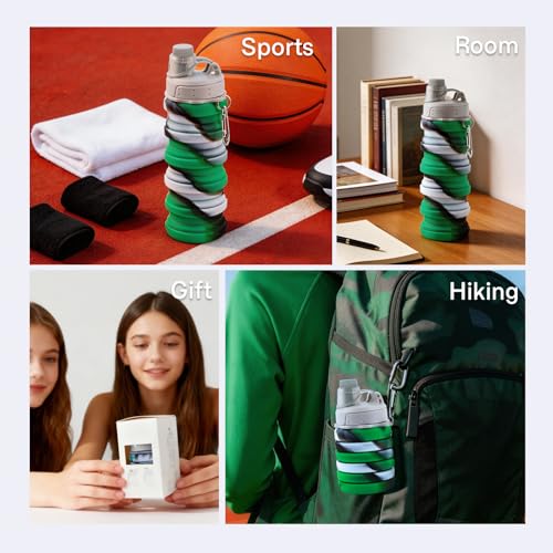 Reusable BPA Free Foldable Silicone Water Bottles for Kids (Green / 1pack)