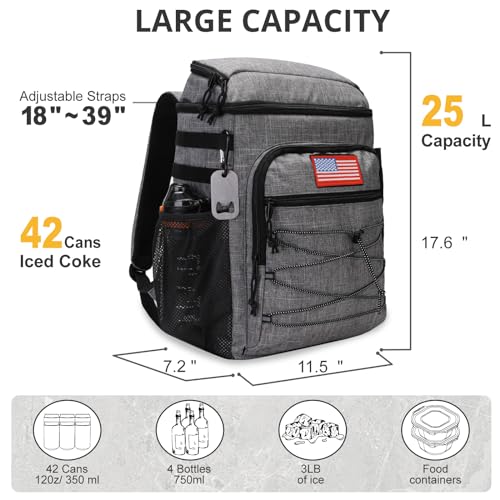 25L Insulated Cooler Backpack Water (Gray)
