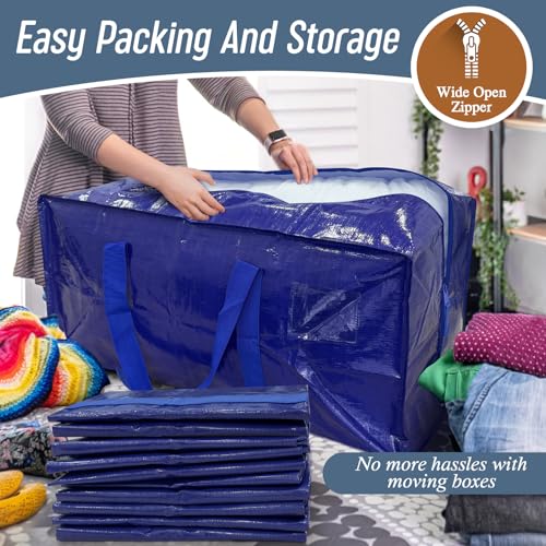 12 Pack Extra Heavy Duty Large Moving Bags with Strong Zipper (Blue / 12 Pack)