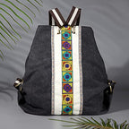Women Canvas Backpack Daypack Casual Shoulder Bag (Grey Black 2)