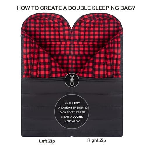 Sleeping Bags for Adults XXL Cold Weather (Black / 20F Left Zip)