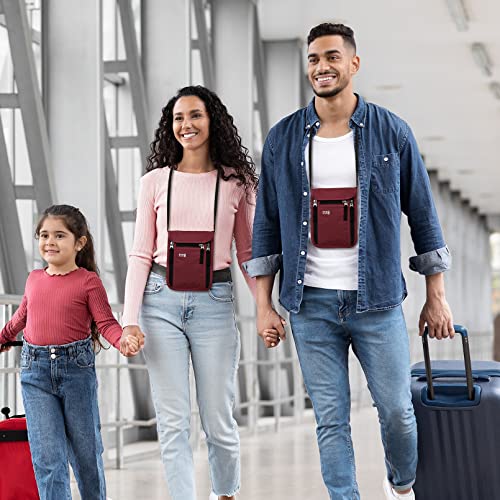 Travel Pouch Neck Wallet Family Passport Holder Organizer Case with RFID Blocking (6x7.5In / Wine Red)