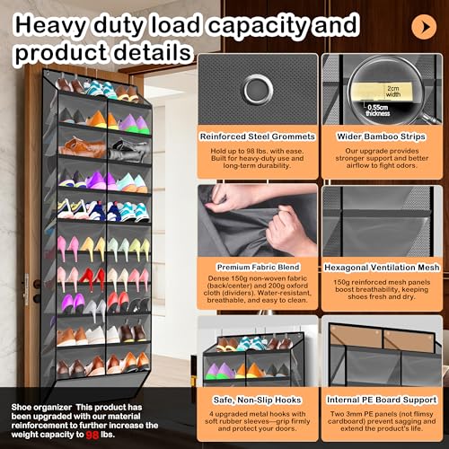 10 Tier Over the Door Shoe Organizer (Dark Gray)