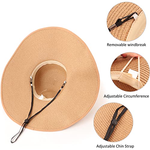 Wide Brim Sun Hat for Women Floppy Straw Hat Summer Beach Hats Fashionable Trendy Hats Sun Protection UPF 50+ (1 Pc：khaki+white Dot Hat, 4.7" Brim)