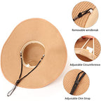 Wide Brim Sun Hat for Women Floppy Straw Hat Summer Beach Hats Fashionable Trendy Hats Sun Protection UPF 50+ (1 Pc：khaki+white Dot Hat, 4.7" Brim)