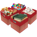 13 Inch Foldable Cube Storage Bins with Handles (3 Pack - 13" x 13" x 13" / Red)