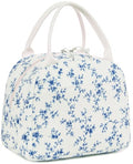 Lunch Bag for Women Cute Corduroy Lunch Tote Bags with Shoulder Strap Reusable Insulated Lunch Box Large Capacity Reusable Insulated Cooler for Work Picnic or Travel (Blue Floral 293 / 10L)