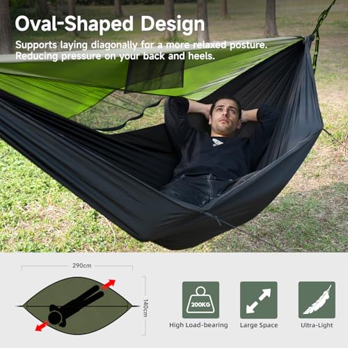 Camping Hammock with Mosquito Net (Top-green)