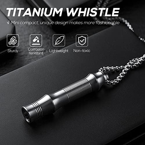 Titanium Emergency Keychain Necklace Whistle (2pcs Silver)