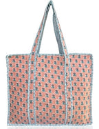 100% Cotton Quilted Tote Bag For Women (Peach Pearl Leaf Print)