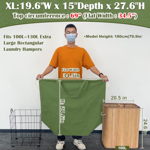 Canvas Laundry Bags with Handles & Rectangular Base (Army Green XL | Rectangular Base / 19.6"Wx15"Depthx27.6"H)