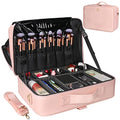 Makeup Case Large Makeup Bag Professional Train Case 16.5 inches Travel Cosmetic Organizer Brush Holder Waterproof Makeup Artist Storage Box (Large / Pink)