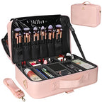 Makeup Case Large Makeup Bag Professional Train Case 16.5 inches Travel Cosmetic Organizer Brush Holder Waterproof Makeup Artist Storage Box (Large / Pink)