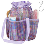 Mesh Shower Caddy Portable with Drawstring (Purple Grid)