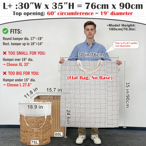 Canvas Laundry Bag with Handles & Drawstring 30"Wx35"H (Geometry Grid L+ / L+ 30"Wx 35"H┃1 Pack)