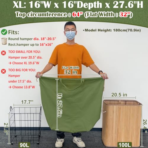 Canvas Laundry Bags with Handles & Square Base 16"Wx16"D x27.6"H (ArmyGreen L+| Square Base / 16"Wx16"Depthx27.6"H)