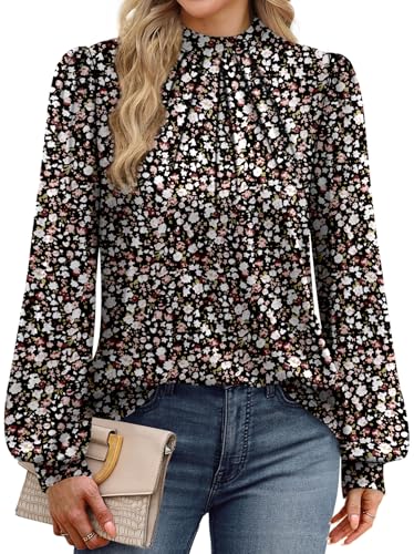 Blouses for Women Dressy Casual Long Sleeve Shirts for Women Business Casual Tops Mock Neck Womens Fall Fashion 2026 Work Clothes Teacher Outfits Clothing Boho Tops Floral Print S (01 - Floral Print / Small)
