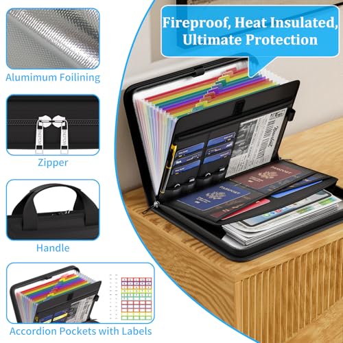 Accordion File Organizer (Black / 14.3" x 10.5" x 2",Colorful)