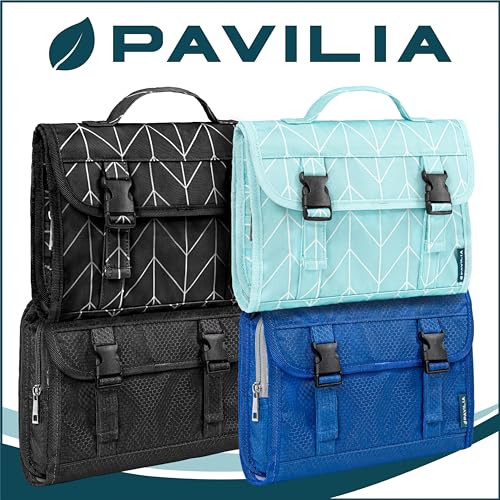 Travel Hanging Toiletry Bag for Women Men (Black Chevron / Large)
