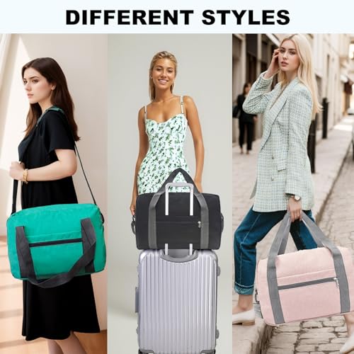Foldable Carry on Luggage Bag 22x14x9 Personal Item Bag for Airplanes Travel Duffel Bags for Women and Men (Pink / 40L)