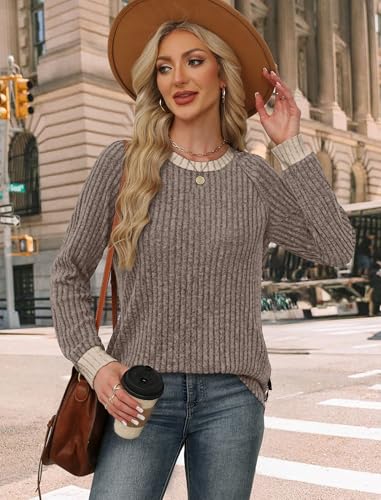 Plus Size Spring Clothes for Women 2026 Blouses Teacher Fall Fashion Shirts for Women Loose Fit Casual Maternity Tops Trendy Crewneck Knit Tunic Oversized Sweaters To Wear with Leggings Khaki 2XL (XX-Large / 01-khaki)