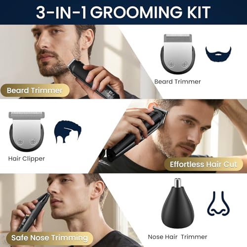 3-in-1 Beard Trimmer for Men, IPX6 Waterproof Electric Razor (Black)