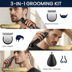 3-in-1 Beard Trimmer for Men, IPX6 Waterproof Electric Razor (Black)