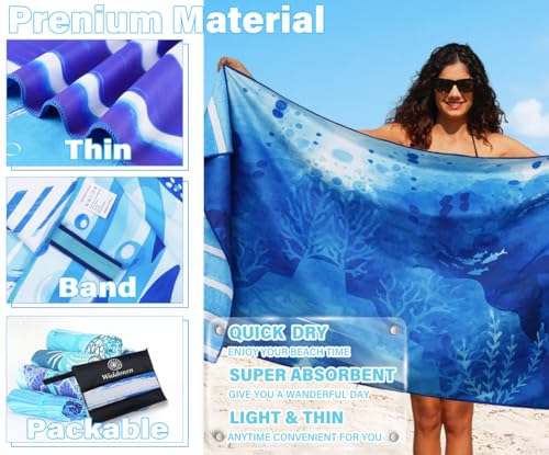 Microfiber Beach Towel (2 Pack Blue Grass / 32x71 inch)