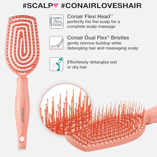 Hair Brush Scalp Care Detangling (1 Count (Pack of 1) / Coral Pink)