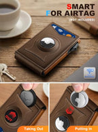 Men Slim Magnetic Leather Airtag Wallet Metal Case Money Clip (Coffee8799)