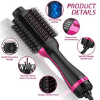 Dual Voltage Hair Dryer Brush for European Travel (Black Red)