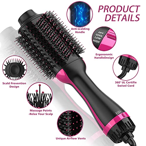 Dual Voltage Hair Dryer Brush for European Travel (Black Red)