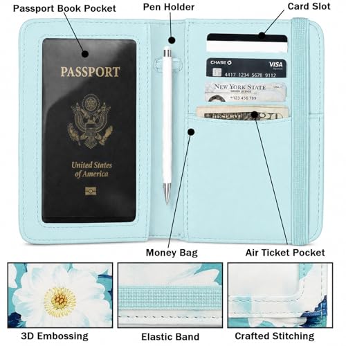 RFID Blocking Passport Holder for Travel (Camellia)