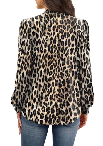 Long Sleeve Shirts for Women Business Casual Fall Outfits for Women 205 Mock Neck Early Womens Fall Fashion Clothing Work Blouses Trendy Must Haves Plus Size Clothes Leopard Print 2XL (02 - Leopard Print / XX-Large)