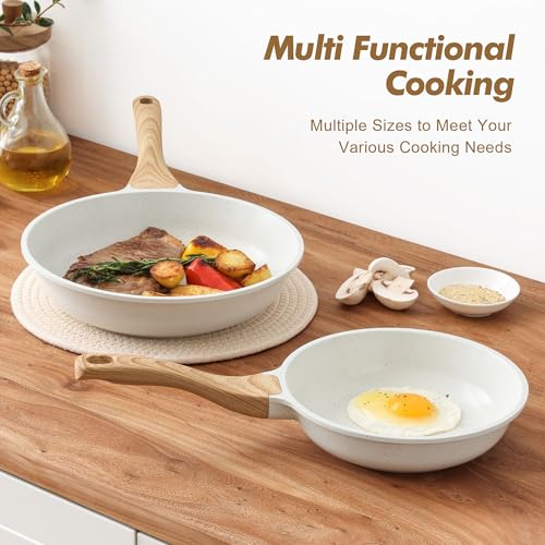Ceramic Nonstick Frying Pan Skillets (White / 10+12 Inch)