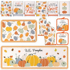 12 Pcs Fall Pumpkin Kitchen Decor Set 6 Towels 2 Kitchen Rugs (Multicolor / Multicolored Pumpkin)