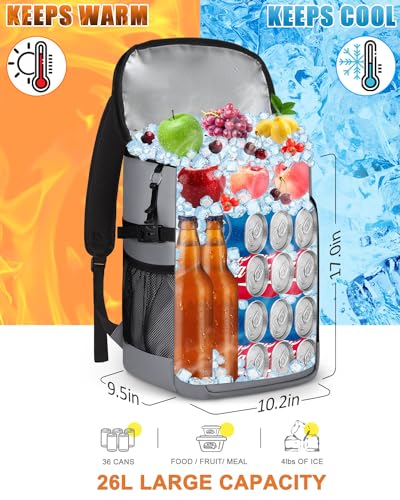Cooler Backpack Insulated Leak Proof for Women Men Soft Cooler Bag (36 Cans / Leather Gray)