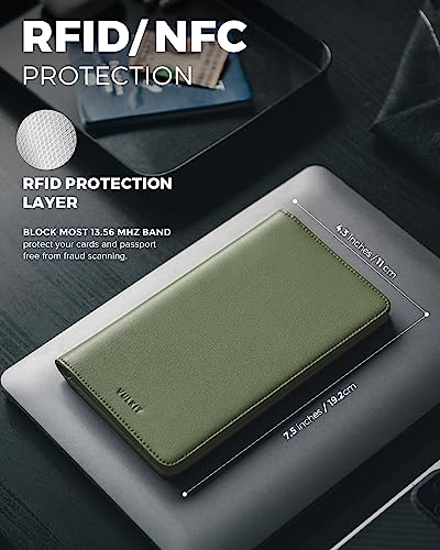 Passport Wallet for Travel RFID Blocking Premium Leather (Green)