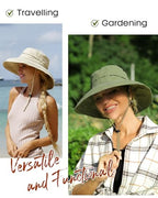 Sun Hats for Women Gardening Hat Wide Brim Ponytail Beach Sun Protection Breathable Cotton Summer Hat with Fold (Medium-Large / Green)