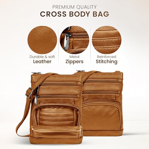 leather Crossbody Purses for Women (X-Large / Light Brown)