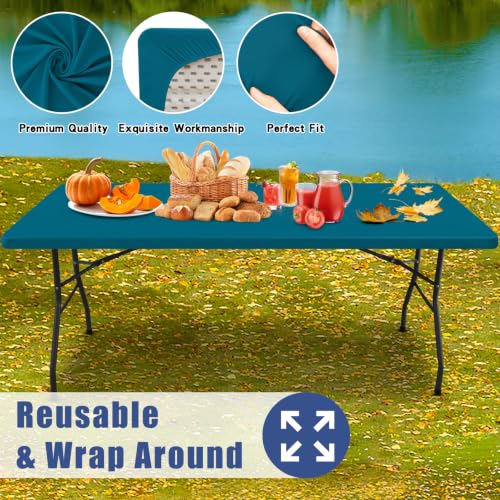 2 Pack Rectangle Spandex Fitted Table Cloth (Peacock Blue / 60" x 30" (Rectangular))