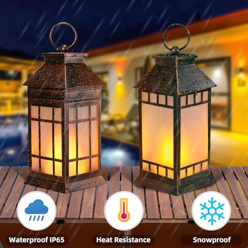 18" Solar Lanterns Outdoor Waterproof Flickering Flame Bronze (Antique Bronze)