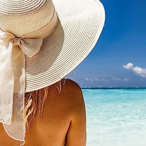 Womens Bowknot Straw Hat Foldable Beach Sun Hat Roll up UPF 50+ (Beige 5.9)