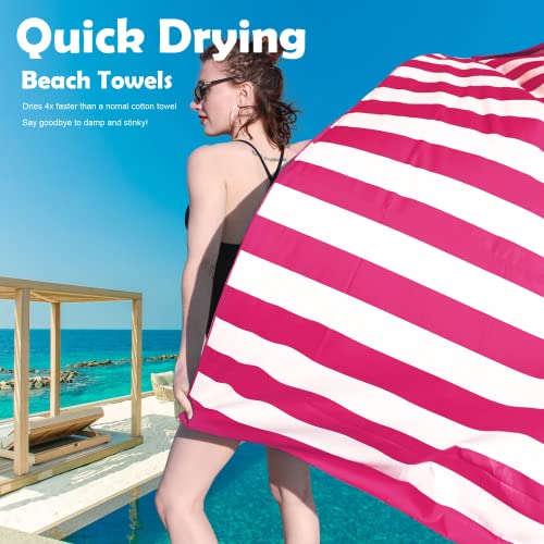 Microfiber Beach Towel Sand (O-rose Red Stripes / Large(60x30"))
