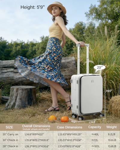 20 Inch Top Opening Carry On Luggage with Cup Holder and USB Ports (Smoke White / 20 Inch Pro)