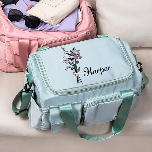 Personalized Travel Duffle Bag for Women (Birth Flower Bouquet)