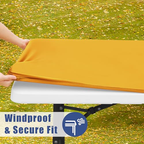 2 Pack Rectangle Spandex Fitted Table Cloth (Mustard Yellow / 72" x 30" (Rectangular))