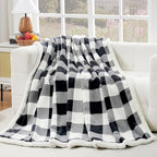 Sherpa Fleece Throw Blanket 80" x 90" Reversible Plush Fluffy Large Big Blanket Lattice Flannel Blankets for All Season Use (Black and White / 80"*90")