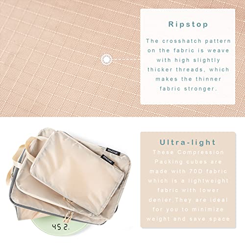 6 Set Ultralight Compression Packing Cubes Packing Organizer for Travel Accessories Luggage Suitcase Backpack (Cream70D / Cloth Pattern)